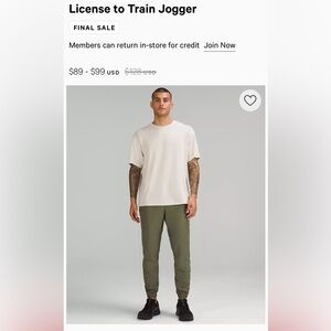 Lululemon License to Train Joggers Mens - Green